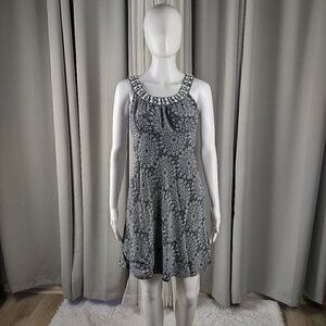 Ann Taylor LOFT 100% Silk, Black, White, Paisley, Side Zip, Midi Dress Size 2P